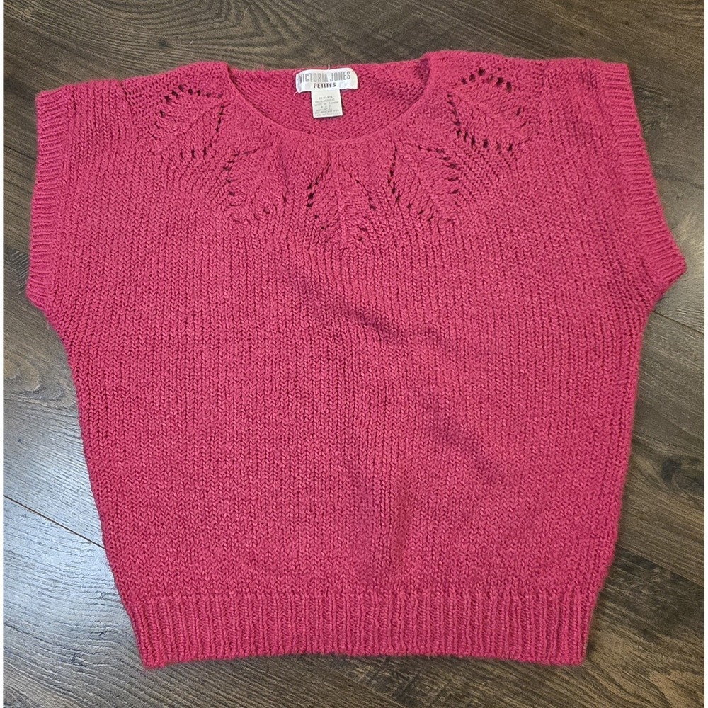Vintage Pink Knit Sweater Vest Eyelet Lace Shell‎ Top Sleeveless P-L Y2K